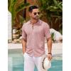 COOFANDY Men’s Knit Button Down Shirt Vintage Short Sleeve Polo Shirts Casual Beach Tops(Light Pink)