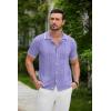 COOFANDY Men’s Knit Button Down Shirt Vintage Short Sleeve Polo Shirts Casual Beach Tops(Light Purple)