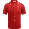 COOFANDY Men’s Knit Button Down Shirt Vintage Short Sleeve Polo Shirts Casual Beach Tops(Red)
