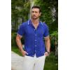COOFANDY Men’s Knit Button Down Shirt Vintage Short Sleeve Polo Shirts Casual Beach Tops(Royal Blue)