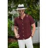COOFANDY Men’s Knit Button Down Shirt Vintage Short Sleeve Polo Shirts Casual Beach Tops(Wine Red)