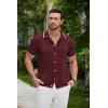 COOFANDY Men’s Knit Button Down Shirt Vintage Short Sleeve Polo Shirts Casual Beach Tops(Wine Red)