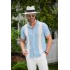 COOFANDY Men’s Knit Button Down Shirt Vintage Short Sleeve Polo Shirts Casual Beach Tops(Z Stripe – Blue White)