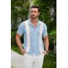 COOFANDY Men’s Knit Button Down Shirt Vintage Short Sleeve Polo Shirts Casual Beach Tops(Z Stripe – Blue White)