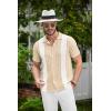 COOFANDY Men’s Knit Button Down Shirt Vintage Short Sleeve Polo Shirts Casual Beach Tops(Z Stripe – Khaki White)