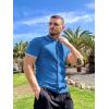 COOFANDY Men’s Knit Button Down Shirt Vintage Short Sleeve Polo Shirts Casual Beach Tops(‌demin Blue)