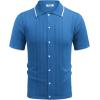 COOFANDY Men’s Knit Button Down Shirt Vintage Short Sleeve Polo Shirts Casual Beach Tops(‌demin Blue)