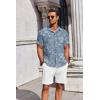 COOFANDY Men’s Summer Beach Outfits 2 Piece Short Sleeve Shirts and Shorts Vacation Texture Linen Sets for Men(Denim Blue – Floral)