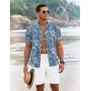 COOFANDY Men’s Summer Beach Outfits 2 Piece Short Sleeve Shirts and Shorts Vacation Texture Linen Sets for Men(Denim Blue – Floral)