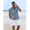 COOFANDY Men’s Summer Beach Outfits 2 Piece Short Sleeve Shirts and Shorts Vacation Texture Linen Sets for Men(Denim Blue – Floral)