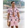 COOFANDY Men’s Summer Beach Outfits 2 Piece Short Sleeve Shirts and Shorts Vacation Texture Linen Sets for Men(Pink Leaf)