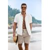 COOFANDY Men’s Summer Beach Outfits 2 Piece Short Sleeve Shirts and Shorts Vacation Texture Linen Sets for Men(White/Khaki)