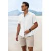 COOFANDY Men’s Summer Beach Outfits 2 Piece Short Sleeve Shirts and Shorts Vacation Texture Linen Sets for Men(White/Khaki)