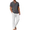 COOFANDY Men 2 Piece Linen Outfit Beach Button Down Shirt Casual Loose Pant Sets(Dark Gray Shirt/White Pants)