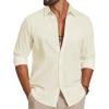 COOFANDY Men’s Casual Button Down Shirts Long Sleeve Cotton Beach Wedding Shirt Summer Linen Shirt for Men(Beige)