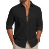 COOFANDY Men’s Casual Button Down Shirts Long Sleeve Cotton Beach Wedding Shirt Summer Linen Shirt for Men(Black)