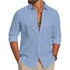 COOFANDY Men’s Casual Button Down Shirts Long Sleeve Cotton Beach Wedding Shirt Summer Linen Shirt for Men(Light Blue)