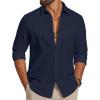 COOFANDY Men’s Casual Button Down Shirts Long Sleeve Cotton Beach Wedding Shirt Summer Linen Shirt for Men(Navy Blue)