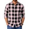 COOFANDY Men’s Casual Long Sleeve Button Up Plaid Flannel Shirt Jacket with Pocket(Buffalo Black Pink)