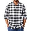 COOFANDY Men’s Casual Long Sleeve Button Up Plaid Flannel Shirt Jacket with Pocket(Buffalo Black White)