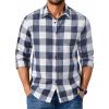 COOFANDY Men’s Casual Long Sleeve Button Up Plaid Flannel Shirt Jacket with Pocket(Buffalo Blue White)