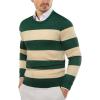 COOFANDY Men’s Crewneck Sweaters Long Sleeve Dress Knit Sweater Lightweight Slim Fit Pullover Sweaters(Green/Apricot Stripe)