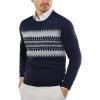 COOFANDY Men’s Crewneck Sweaters Long Sleeve Dress Knit Sweater Lightweight Slim Fit Pullover Sweaters(Navy Blue/Grey White Jacquard)