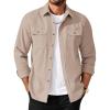 COOFANDY Men’s Long Sleeve Button Up Shirt Jacket with Flap Pockets(Light Khaki)