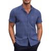 COOFANDY Mens Short Sleeve Button Down Shirts Wrinkle Free Dress Shirts Casual Polka Dot Print Shirt with Pocket(Blue Plaid(square))