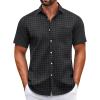 COOFANDY Mens Short Sleeve Casual Button Down Shirts Summer Untucked Dress Shirts with Pocket(Black Plaid Pattern)