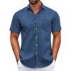COOFANDY Mens Short Sleeve Casual Button Down Shirts Summer Untucked Dress Shirts with Pocket(Blue Plaid Pattern)