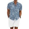 COOFANDY Men’s Summer Beach Outfits 2 Piece Short Sleeve Shirts and Shorts Vacation Texture Linen Sets for Men(Denim Blue – Floral)