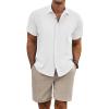 COOFANDY Men’s Summer Beach Outfits 2 Piece Short Sleeve Shirts and Shorts Vacation Texture Linen Sets for Men(White/Khaki)