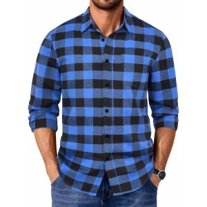COOFANDY Men’s Casual Long Sleeve Button Up Plaid Flannel Shirt Jacket with Pocket(Buffalo Black Blue)