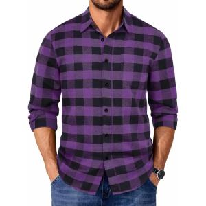 COOFANDY Men’s Casual Long Sleeve Button Up Plaid Flannel Shirt Jacket with Pocket(Buffalo Black Purple)