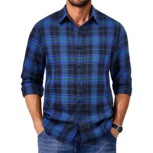 COOFANDY Men’s Casual Long Sleeve Button Up Plaid Flannel Shirt Jacket with Pocket(Plaid – Black Blue)
