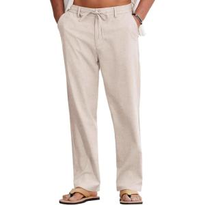 COOFANDY Mens Cotton Linen Pants Casual Drawstring Summer Beach Pants Lightweight Linen Dress Trousers(Linen Khaki)