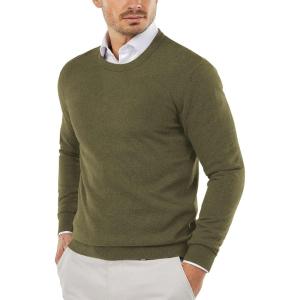 COOFANDY Men’s Crewneck Sweaters Long Sleeve Dress Knit Sweater Lightweight Slim Fit Pullover Sweaters(Army Green)