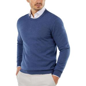 COOFANDY Men’s Crewneck Sweaters Long Sleeve Dress Knit Sweater Lightweight Slim Fit Pullover Sweaters(Blue)