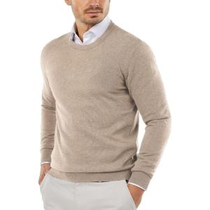 COOFANDY Men’s Crewneck Sweaters Long Sleeve Dress Knit Sweater Lightweight Slim Fit Pullover Sweaters(Camel)