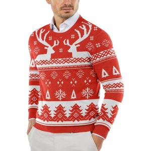 COOFANDY Men’s Crewneck Sweaters Long Sleeve Dress Knit Sweater Lightweight Slim Fit Pullover Sweaters(Christmas Red)