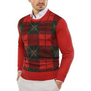 COOFANDY Men’s Crewneck Sweaters Long Sleeve Dress Knit Sweater Lightweight Slim Fit Pullover Sweaters(Christmas Red/Green)