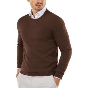 COOFANDY Men’s Crewneck Sweaters Long Sleeve Dress Knit Sweater Lightweight Slim Fit Pullover Sweaters(Coffee)