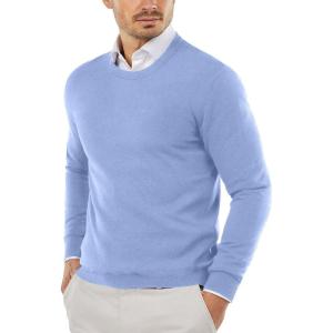 COOFANDY Men’s Crewneck Sweaters Long Sleeve Dress Knit Sweater Lightweight Slim Fit Pullover Sweaters(Ethereal Blue)