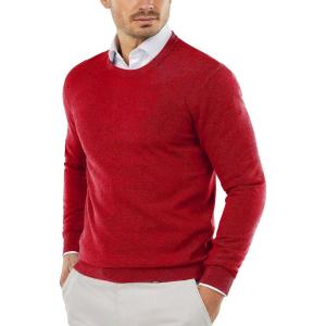 COOFANDY Men’s Crewneck Sweaters Long Sleeve Dress Knit Sweater Lightweight Slim Fit Pullover Sweaters(Red)