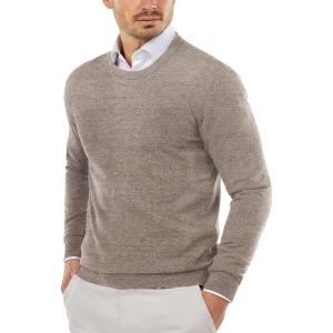 COOFANDY Men’s Crewneck Sweaters Long Sleeve Dress Knit Sweater Lightweight Slim Fit Pullover Sweaters(White/Brown (Two-tone Colors))