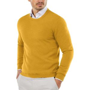 COOFANDY Men’s Crewneck Sweaters Long Sleeve Dress Knit Sweater Lightweight Slim Fit Pullover Sweaters(Yellow)