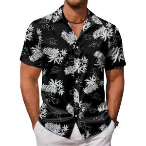 COOFANDY Mens Hawaiian Shirts Short Sleeve Button Down Aloha Shirt Casual Beach Clothes(Black Pineapple)