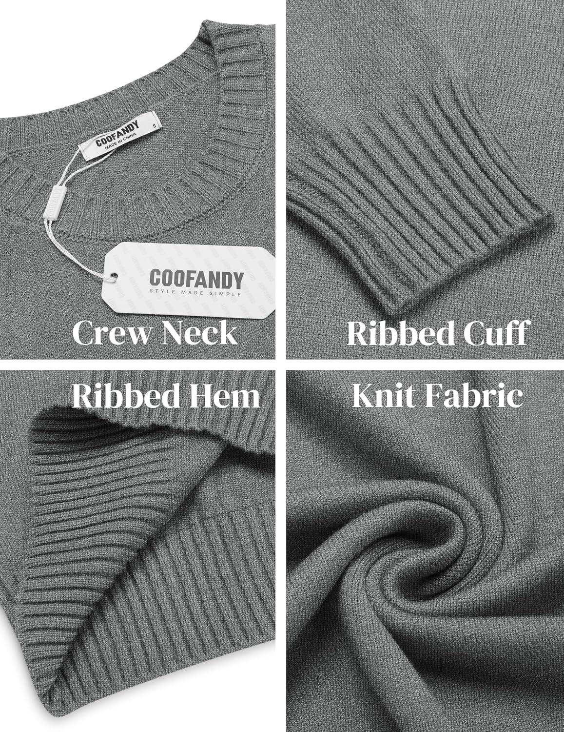 imageCOOFANDY Mens Crewneck Sweaters Knit Dress Pullover Long Sleeve Lightweight Sweatshirt Casual Dress SweaterGrey