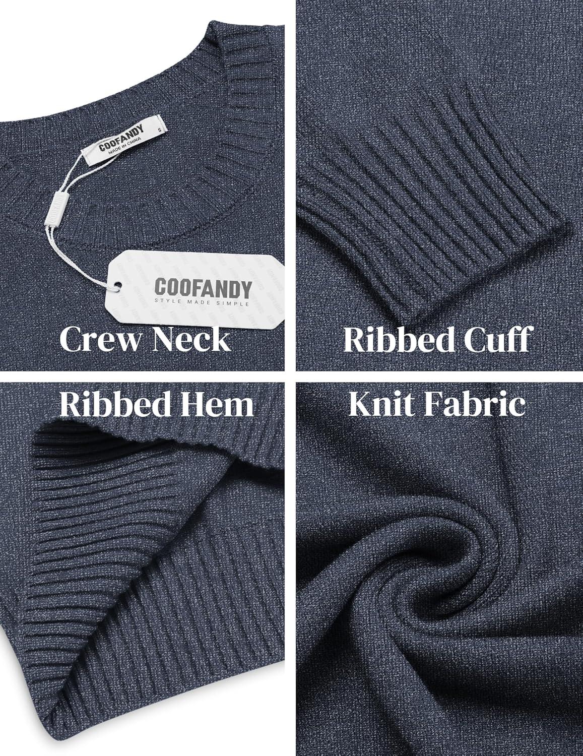imageCOOFANDY Mens Crewneck Sweaters Knit Dress Pullover Long Sleeve Lightweight Sweatshirt Casual Dress SweaterNavy Blue